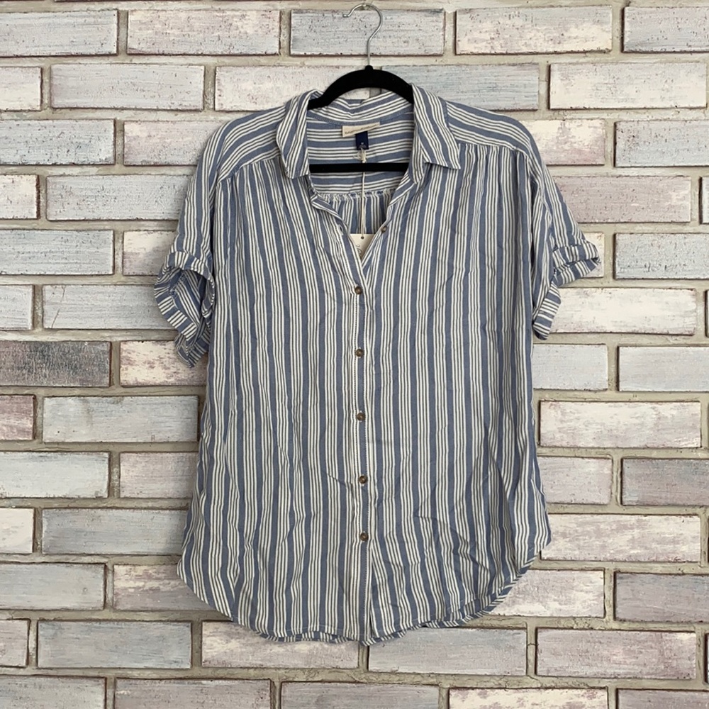 Striped Dolman Short Sleeve Button Down Shirt